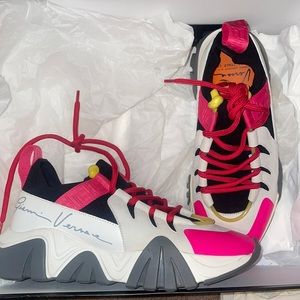 Worn once, Versace, authentic leather, red, yellow, pink, white black, gray